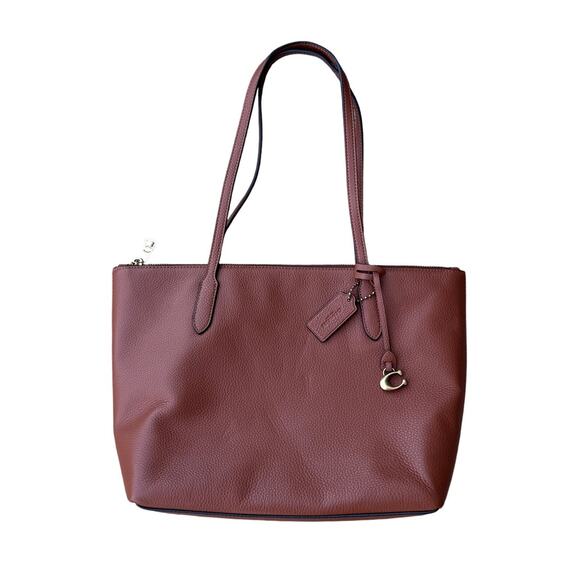 Coach Bella Pebble Leather Tote Bag With C Charm in Saddle Brown - Picture 1 of 7